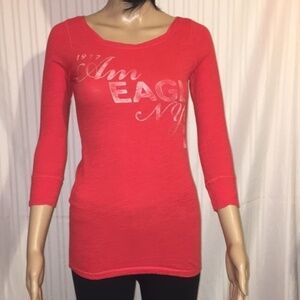 American Eagle Women's Orange 3/4 Sleeve Top